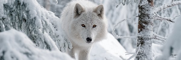 Biały, Las, Wilk, Grafika AI, Zima