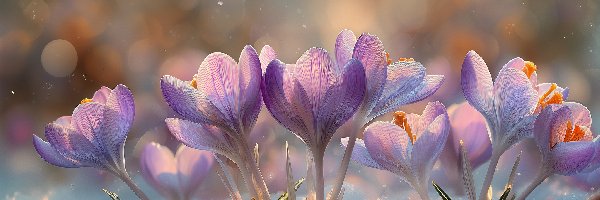 Kwiaty, Grafika AI, Śnieg, Krokusy