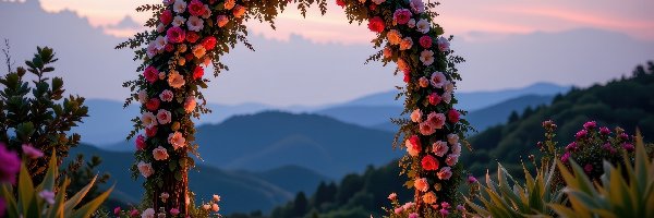 Zmierzch, Róże, Świece, Góry, Kwiaty, Łuk