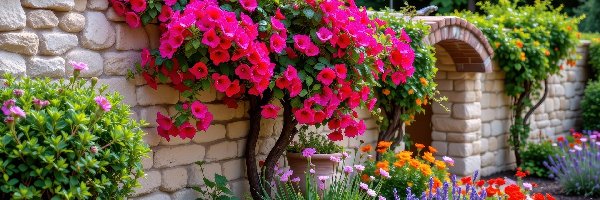 Mur, Kwiaty, Kolorowe, Ogród