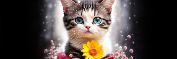 Kot, Kwiaty, Kolorowe