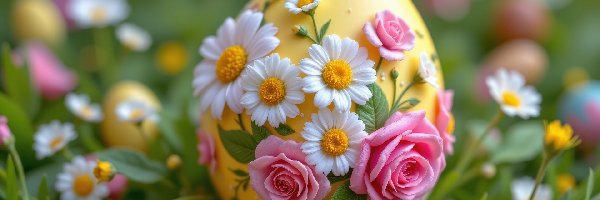 Wielkanoc, Pisanka, Jajko, Kwiaty, Łąka