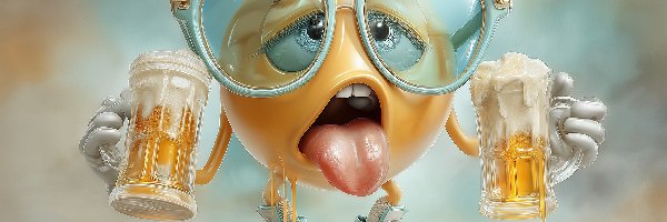 Trampki, Piwo, Okulary, Grafika AI, Buźka, Emotikon