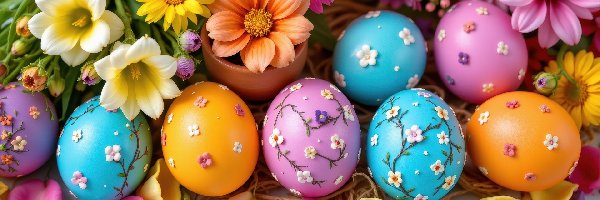 Płatki, Pisanki, Kwiaty, Wielkanoc, Jajka, Kolorowe