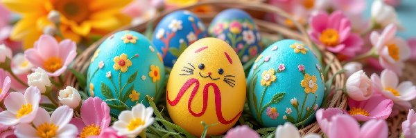 Pisanki, Kwiaty, Gniazdko, Wielkanoc