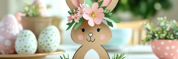 Wielkanoc, Zajączek, Pisanki, Kwiaty, Talerze