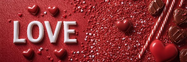 Czekoladki, Czerwone, Kamyki, Białe, Serca, Drobne, Czerwone, Love
