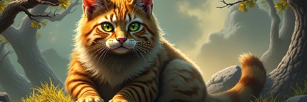 Zielone, Grafika AI, Oczy, Kot