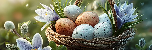 Jajka, Krokusy, Koszyk, Pisanki, Grafika AI