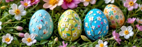Pisanki, Wielkanoc, Kwiaty, Jajka, Kolorowe