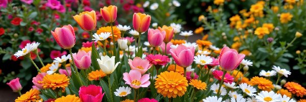 Różowe, Kwiaty, Pomarańczowe, Białe