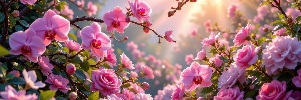 Kwiaty, Storczyki, Róże, Grafika AI, Słońce