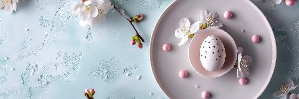 Wielkanoc, Talerz, Jajko, Grafika AI, Kwiaty