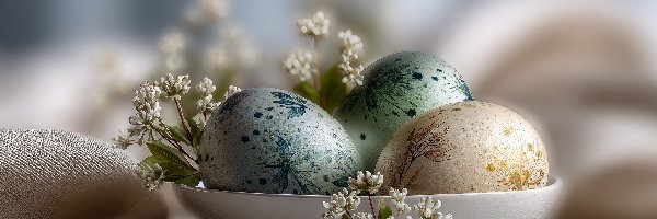 Kwiaty, Pisanki, Białe, Miska, Jajka, Wielkanoc