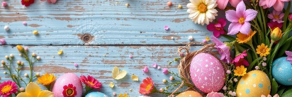 Kolorowe, Kolorowe, Sznurek, Deski, Pisanki, Kwiaty, Stare, Wielkanoc