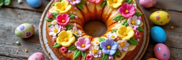 Kwiaty, Pisanki, Ciasto, Kolorowe, Wielkanoc, Kolorowe, Babka