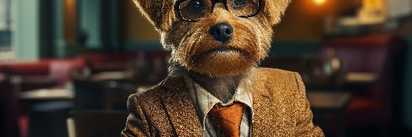 Grafika, Marynarka, Krawat, Ubranie, Pies, Kawa, Okulary