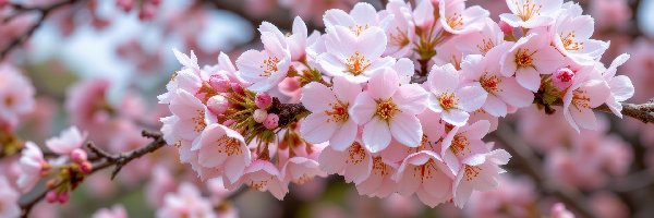 Drzewo owocowe, Jasnoróżowe, Gałązka, Kwiaty, Rozkwitnięte