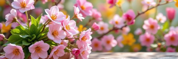 Kwiaty, Grafika AI, Deski, Różowe