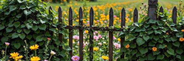 Płot, Rośliny, Łąka, Kwiaty