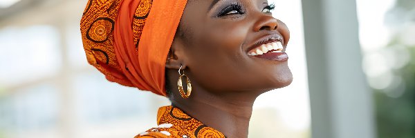 Kobieta, Turban, Pomarańczowy, Ciemnoskóra