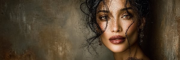 Kobieta, Twarz, Brunetka, Grafika AI, Makijaż