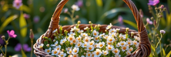 Białe, Kwiaty, Drobne, Koszyk, Wiklinowy