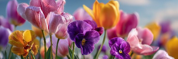 Bratki, Grafika AI, Kwiaty, Tulipany