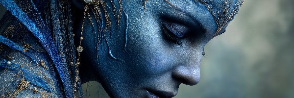 Profil, Twarz, Biżuteria, Grafika AI, Niebieska, Kobieta