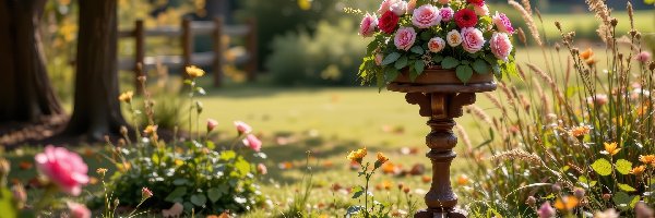 Róże, Kwietnik, Stojak, Kwiaty