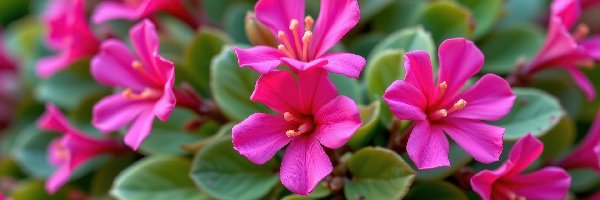 Różowe, Kwiaty, Drobne, Zbliżenie, Listki