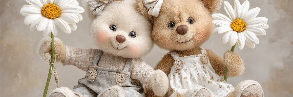 Przytulanki, Pluszowe, Kwiaty, Grafika AI, Misie, Dwa