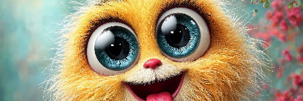 Śmieszne, Oczy, Język, Grafika AI, Stworek, Żółty