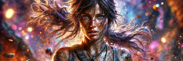 Kobieta, Walka, Lara Croft, Grafika AI, Ogień