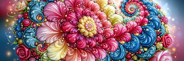 Kwiaty, Kolorowy, Róże, Grafika AI, Fraktal