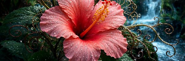 Kwiat, Grafika AI, Krople, Hibiskus