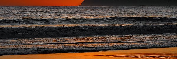 Zachód Słońca, Plaża, Fale