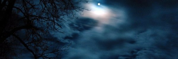 Niebo, Księżyc, Chmury, Noc