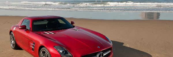 Plaża, Mercedes SLS, Czerwony