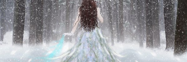 Fantasy, Zima, Kobieta, Parasolka, Śnieg