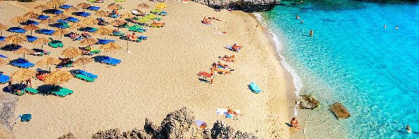 Plaża, Parasole, Morze, Wakacje, Kreta