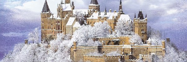 Zamek, Niemcy, Burg Hohenzollern, Zima