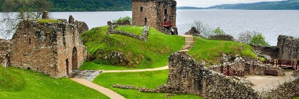 Szkocja, Nad, Ruiny, Lochness, Jeziorem