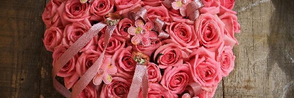 Róże, Wstążki, Serce, Różowe