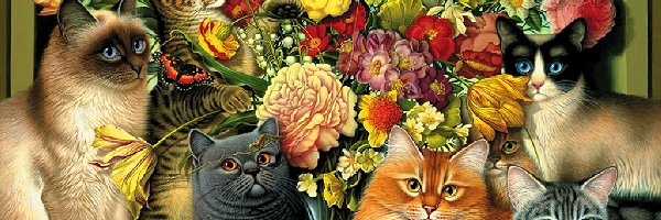 Kwiatów, Bukiet, Koty