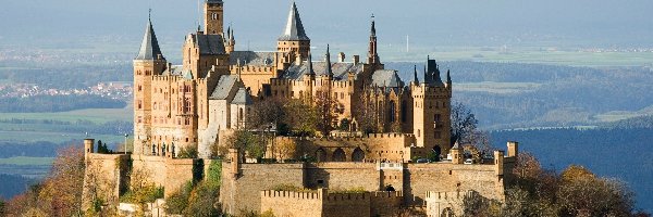 Wieże, Stuttgart, Niemcy, Drzewa, Hohenzollernów, Zamek