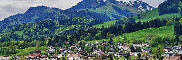 Góry, Miasteczko, Droga, Szwajcaria, Gruyere