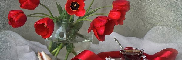 Kwiaty, Herbata, Tulipany, Wazon