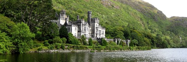 Zamek, Irlandia, Kylemore Abbey, Jezioro, Góry