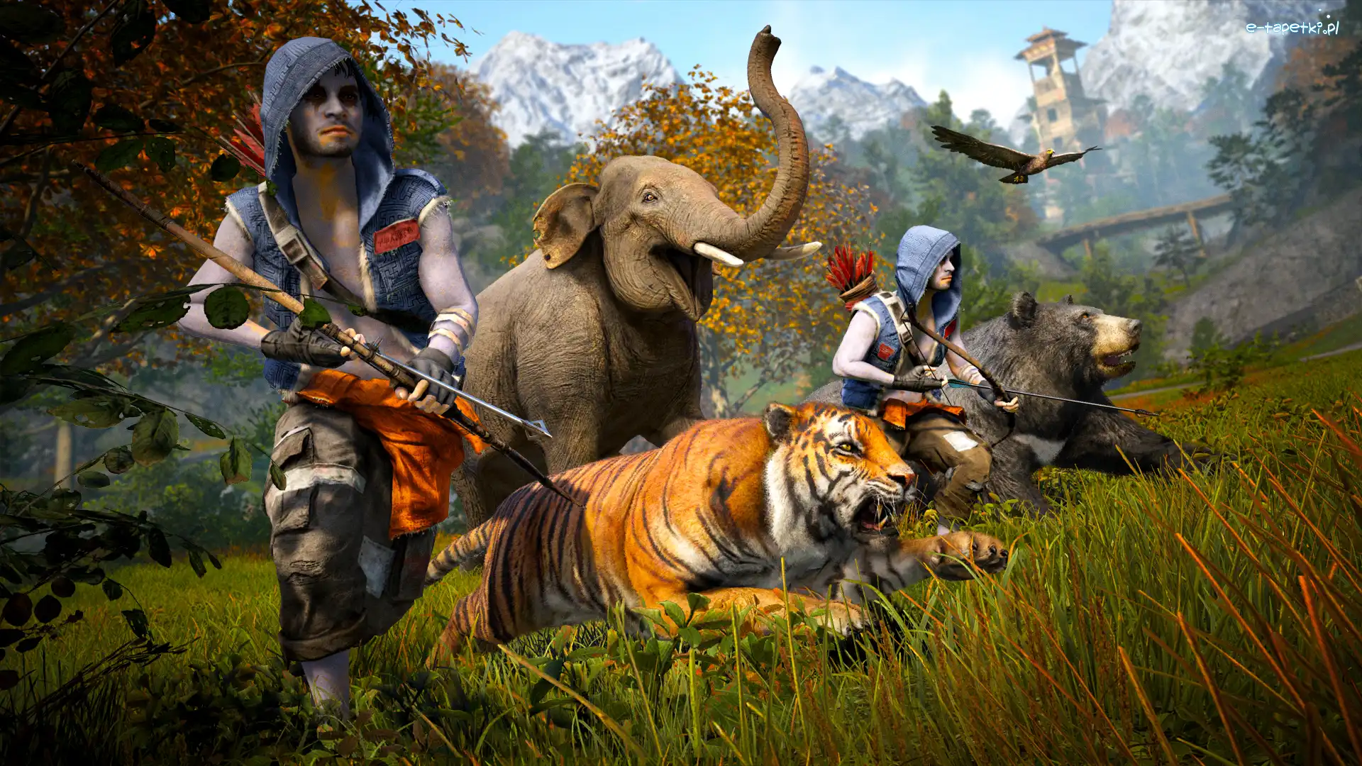 Słoń, Far Cry 4, Postacie, Uzbrojone, Zwierzęta, Tygrys, Niedźwiedź, Gra